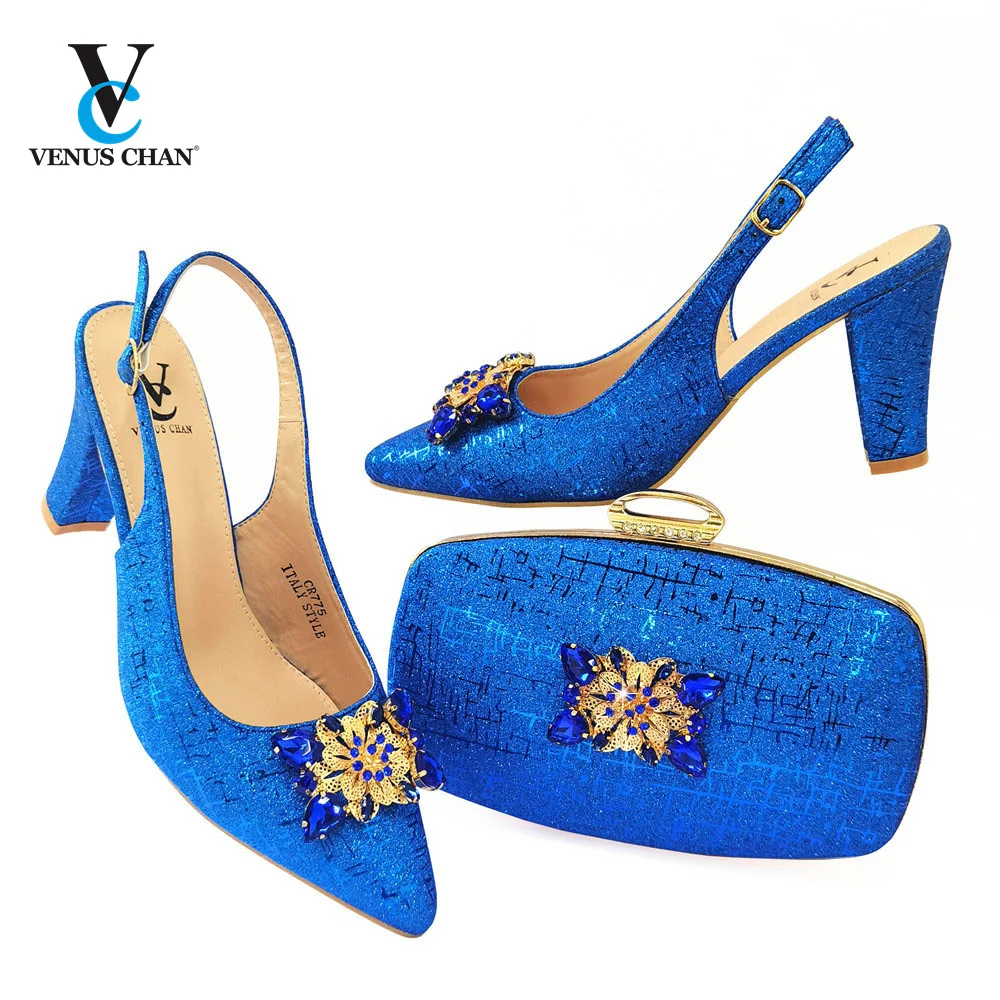 

Blue 2021 New Italian Classics Ladies Sandals And Bags Set Summer Style High Heels Shoes And Bag Set For Party Factory Pirce
