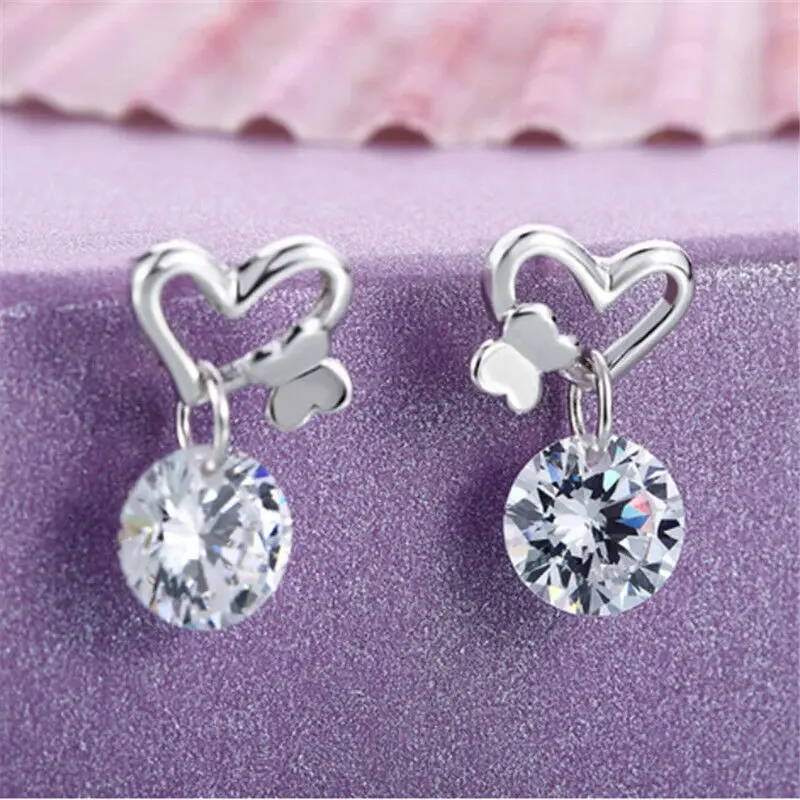 

Women Sliver Plated Crystal Zircon Fine Fashion Jewelry Butterfly Stud Earrings