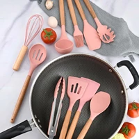 12pc silicone kitchen utensils set non stick spatula shovel wooden handle cooking tools utensilios kitchen accessories tool