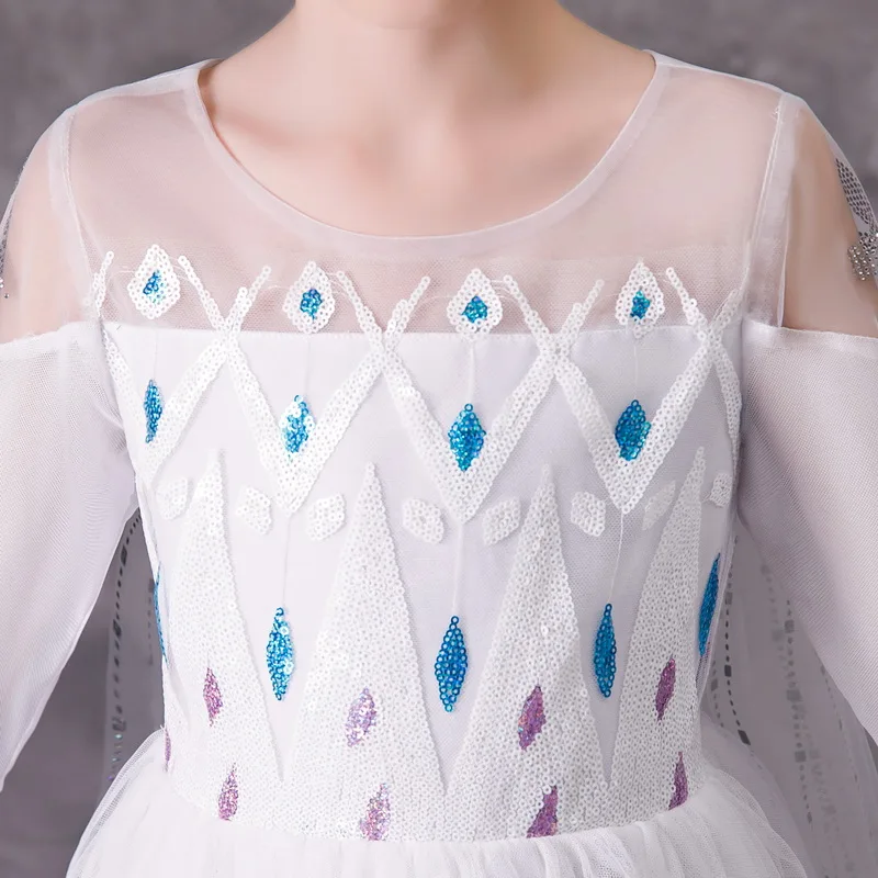 

Snow Queen White Dress Girls Costume Princess Dressing Up For Children Carnival Fancy Party Dress Kids Performance Dresses