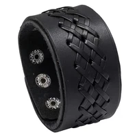 handmade woven pu leather bracelets for men vintage punk black wrap bangle on hand women wristband jewelry