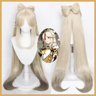 Genshin воздействия Ningguang Косплэй парик Цвет Градиент 8 с узором в виде сердечек и бантом Жаростойкие накладные волосы ролевых игр на Хэллоуин Genshin воздействия парик