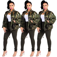 fnoce 2020 new womens jeans jackets fashion street trends camouflage sequined patchwork long sleeve zipper slim denim coats