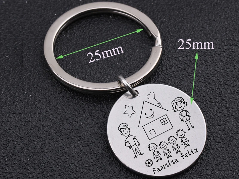 Stick Family Spanish Familia Feliz Keychain Custom Parents and Children Figure Gift for Family House Fashion Simple Bag Charm