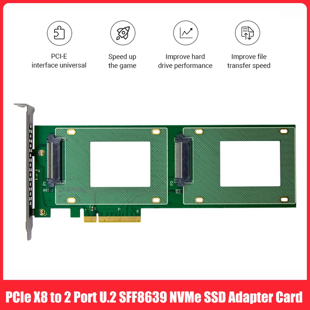 

PCIE Riser Card PCI-E 3.0 X8 To 2-port U.2 SFF8639 SSD Adapter Card 2.5 Inch NVMe SSD Expansion Card