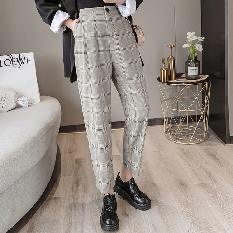 Женские осенние зимние клетчатые прямые брюки женские повседневные шикарные