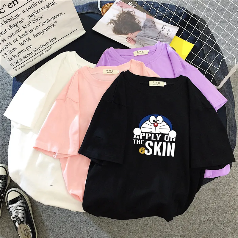 

Милая Повседневная футболка, женские свободные топы в Корейском стиле 2020, футболка с принтом, женская футболка с коротким рукавом, летняя Же...