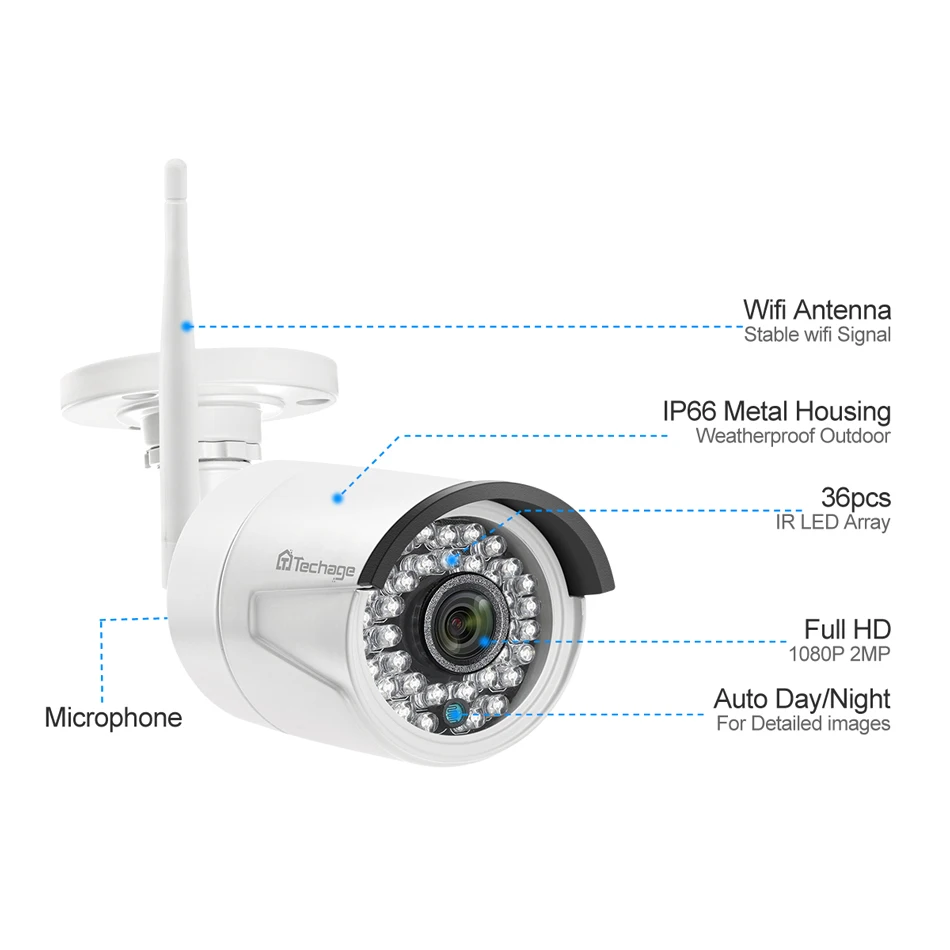 Techage 8CH аудио звук беспроводная CCTV система безопасности 1080P 2MP Wifi NVR