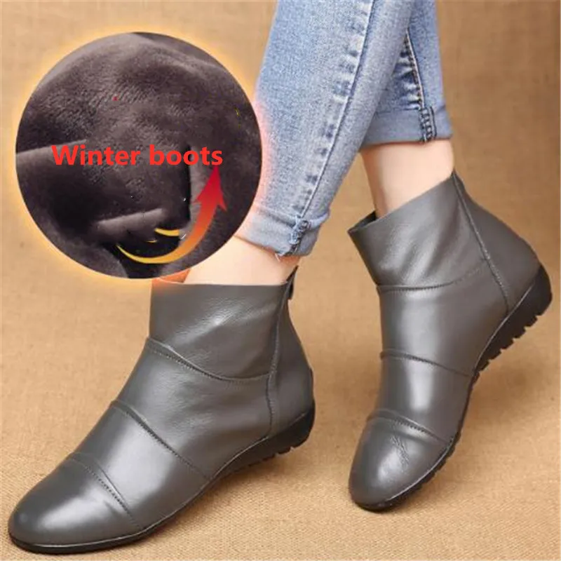 Promotion Top Soft Cowhide Single Boots Autumn Ankle Flat Sole Non-slip Casual Shoes Warm Winter Women | Обувь