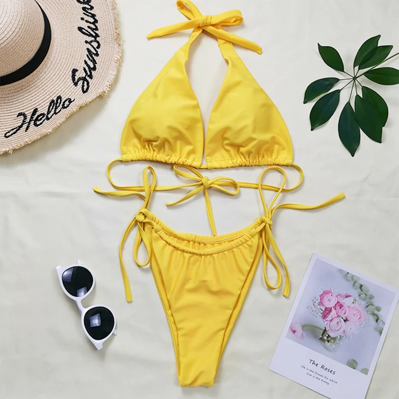 

2021 Sexy Micro Bikini Set Halter Swimsuits Bandage Women's Swimwear Female Brazilian Fold Backless Bathing Suit Biquini
