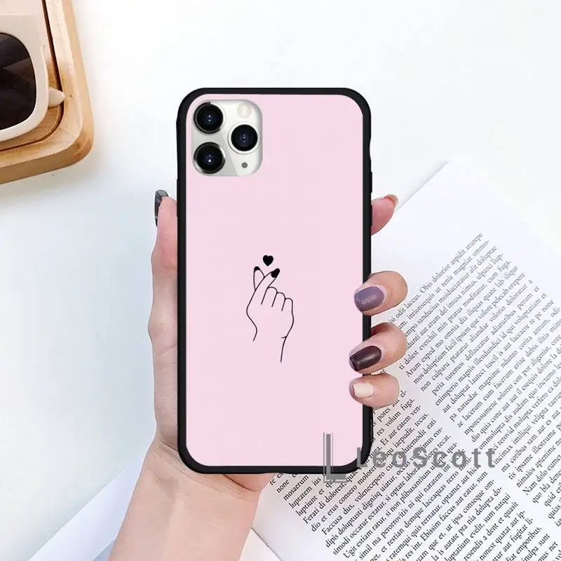 

Korean Finger Heart Love Phone Cases for iPhone 11 12 mini pro XS MAX 8 7 6 6S Plus X 5S SE 2020 XR