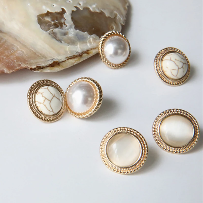 Модные Винтажные круглые серьги гвоздики с мраморным опалом большие