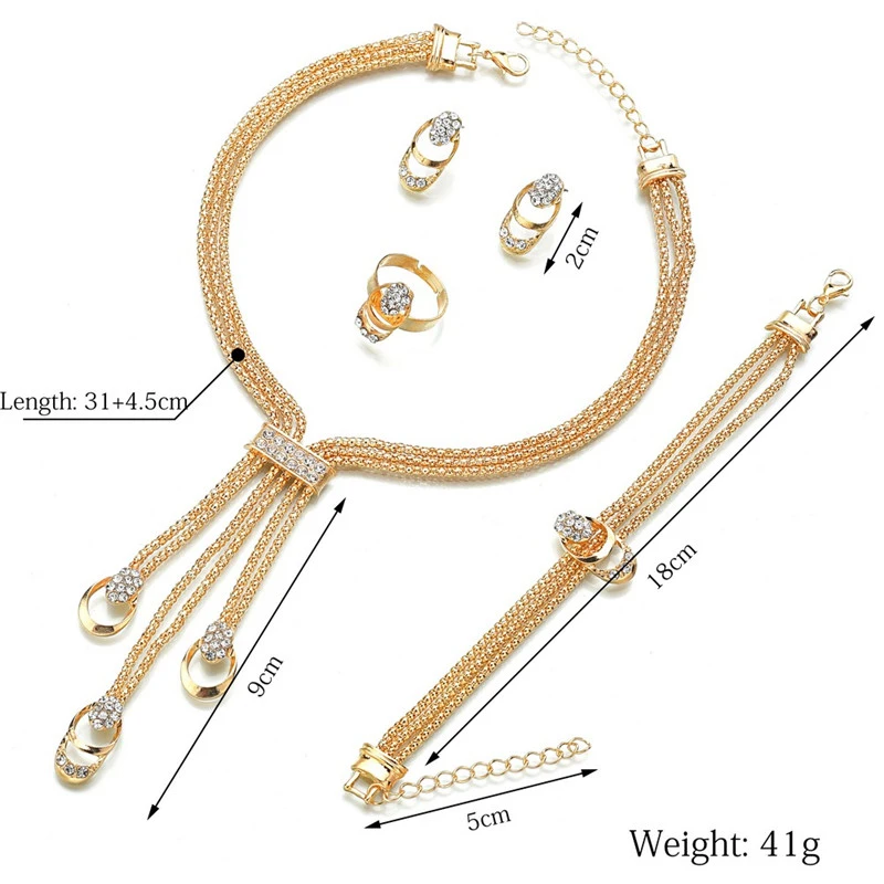 Комплект из колье серёг браслета и кольца с кристаллами | Украшения аксессуары