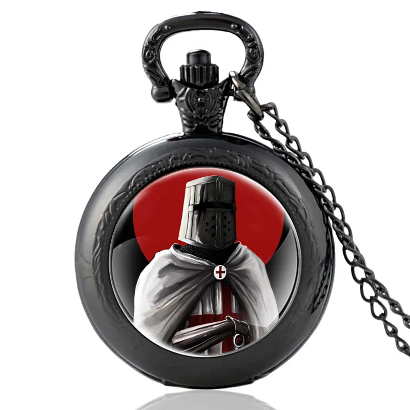 

Vintage Knights Templar Design Glass Cabochon Quartz Pocket Watch Men Women Pendant Necklace Chain Hours Clock Gifts