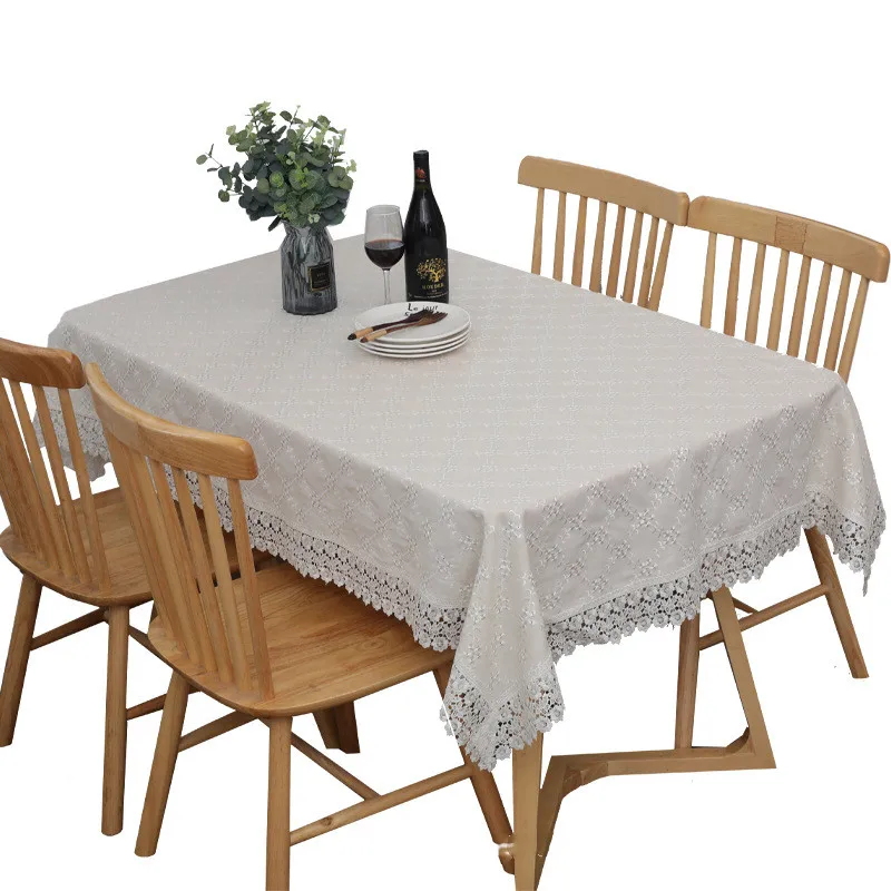 

Lace Simple Cotton Embroidered Rectangular Coffee Tablecloth Generous Dinner Table Cover Pastoral Round Wedding Decoration