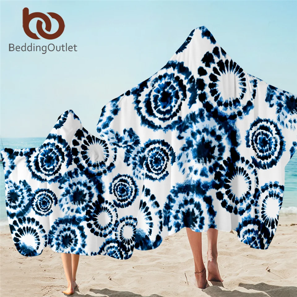 

BeddingOutlet синее полотенце с капюшоном, полотенце в стиле бохо, индиго, для взрослых, с капюшоном, шикарное акварельное носимое полотенце, 1/2 шт.