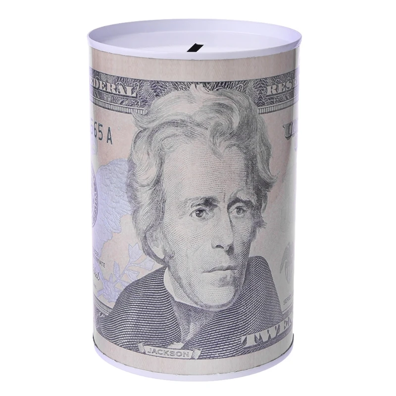 

2021 New Creative Euro Dollar Metal Cylinder Piggy Bank Saving Money Box Home Decoration