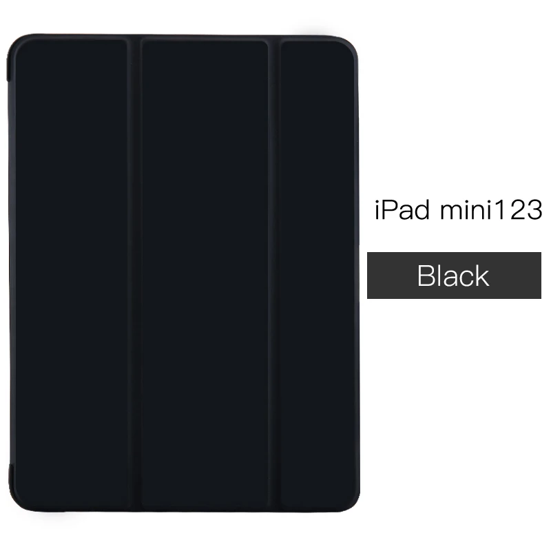 Чехол для iPad Mini 4 3 2 1 чехол ПУ; кожа; Силикон Мягкая задняя трехстворчатая подставка для сна смарт-чехол для iPad Mini 5 чехол Funda - Цвет: For mini 1 2 3 Black