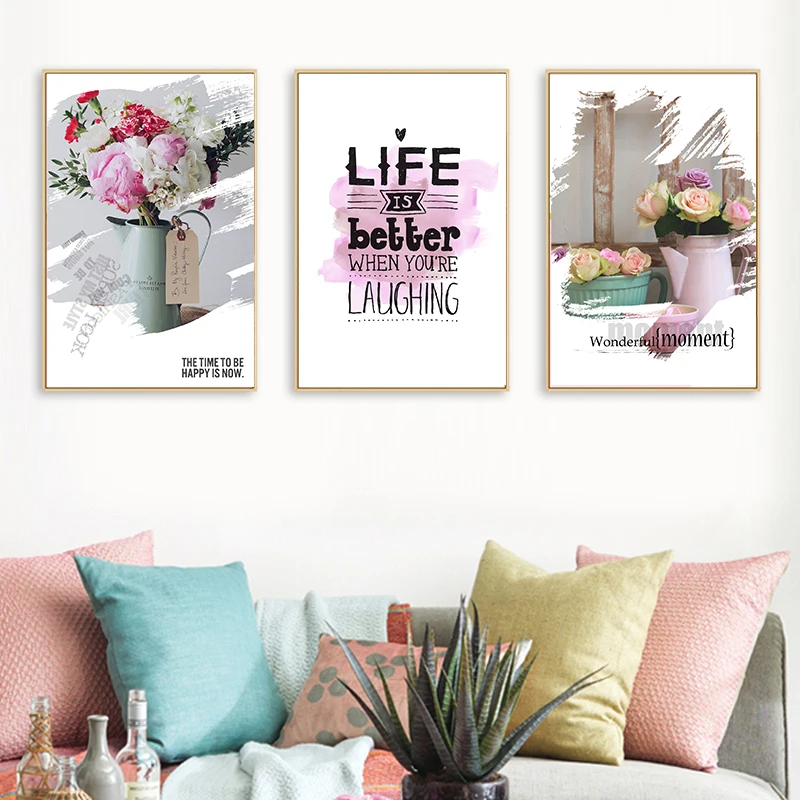 Картина в скандинавском стиле с розовыми цветами плакаты и принты для украшения