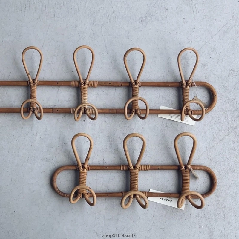 

Decorative Rustic Rattan Wall Hooks 3 Hooks/5Hooks Hanging Coat Rack Storage Rattan Wall Hanger Clothes Holder Clothing Dropship