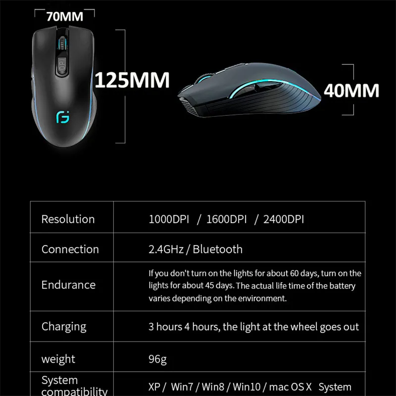 Мышь Компьютерная X9 2 в 1 Bluetooth 4 0 + ГГц двойной режим 2400DPI эргономичная портативная