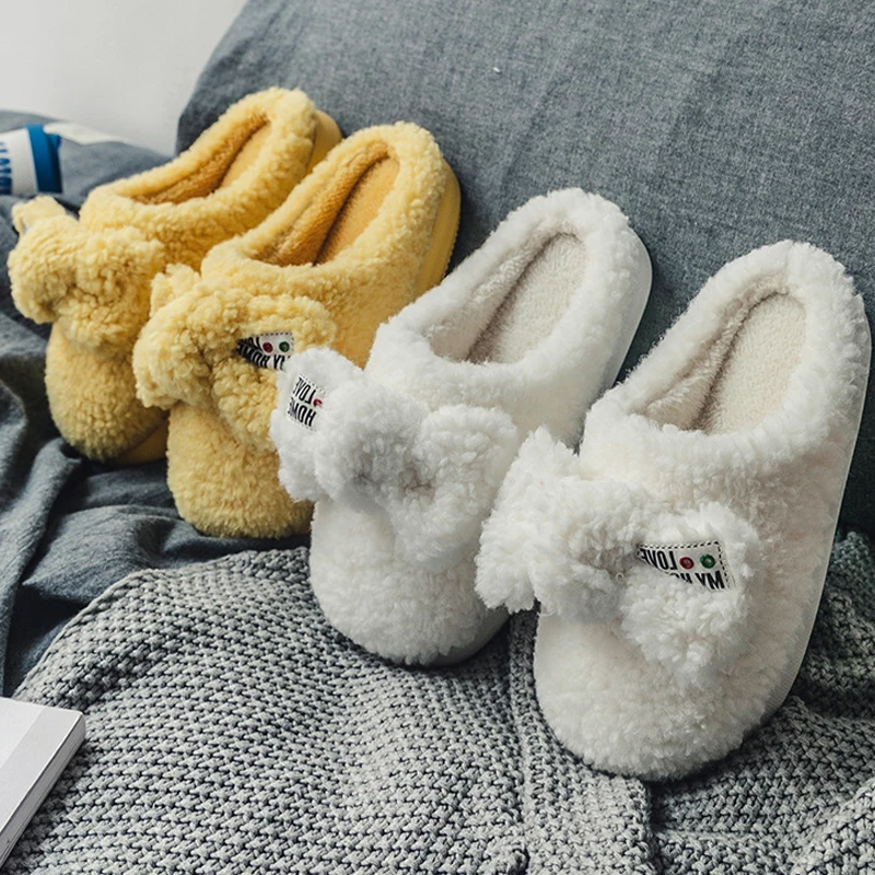 

Women Fur Slippers Winter Warm Shoes High Heel Creepers Thick Sole Men Ladies Couple Home Indoor Bedroom Comfortable Footwear