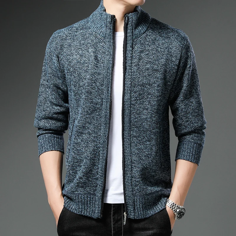 Sweater Men's New Coat Spring/Winter Fleece Warm Wool inclined Pocket Jumper Zipper Jacket Fashion Hombre Knit Cardigan