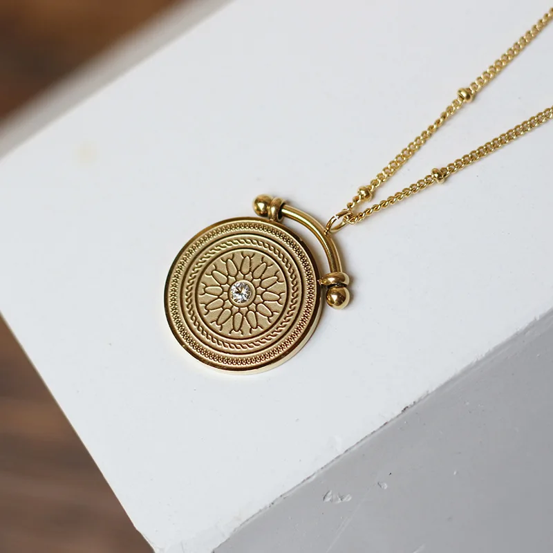 Timeless Wonder Titanium Sunburst Coin Chains Layered Necklace Stainless Steel Jewelry Punk Top Boho Gothic Trendy Gold 2121