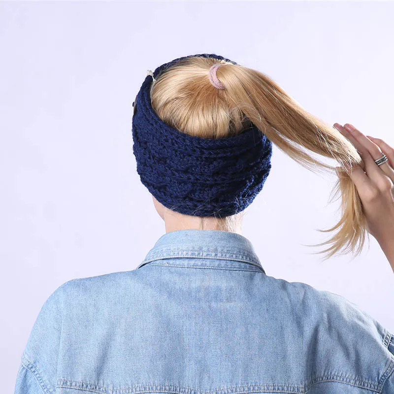 Новые женские зимние теплые вязаные повязки на голову с пуговицами крючком