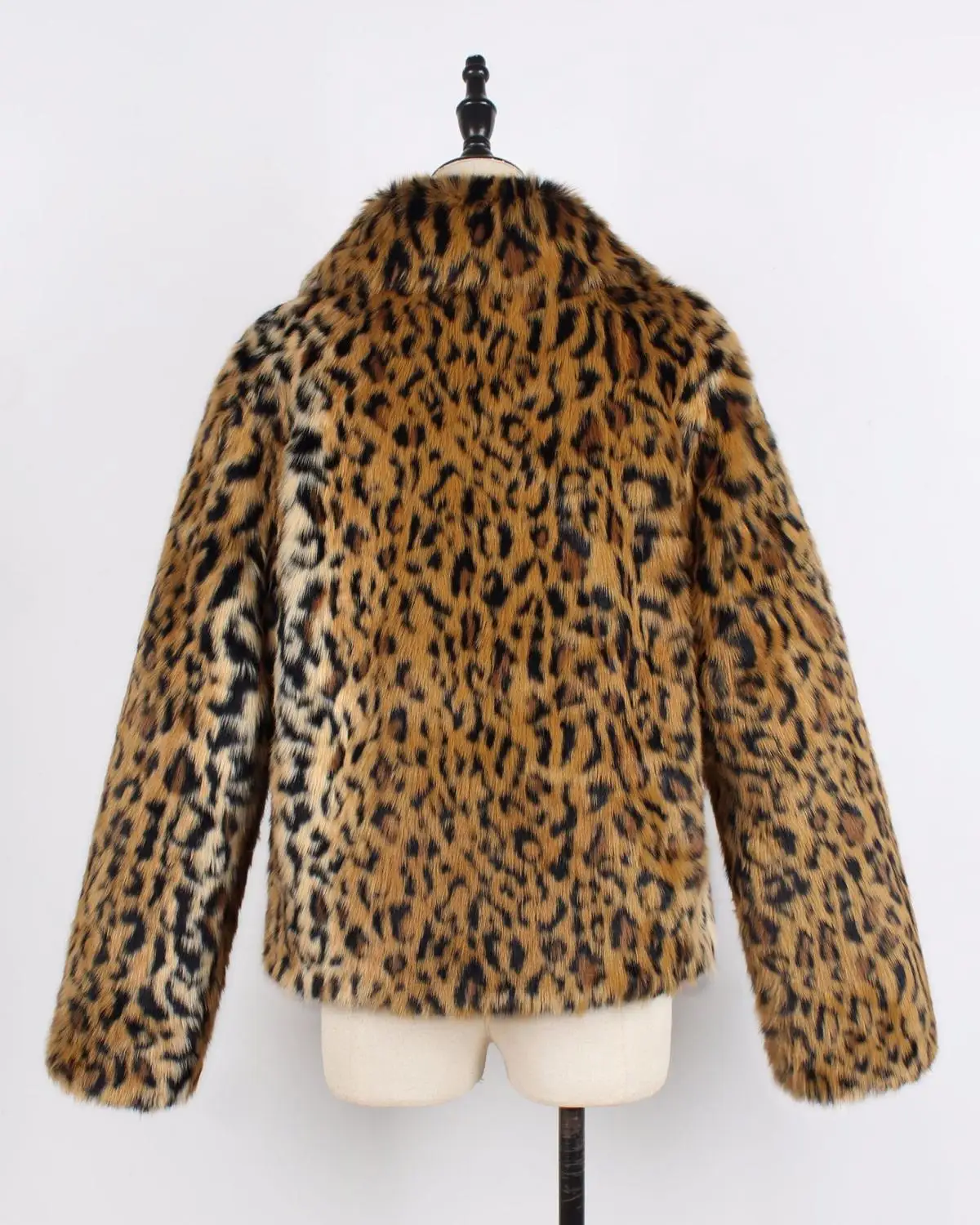 

New Style 2019 Winter Fashion Leopard Faux Turn-Down Collar Women Jacket Full Short Elegant Open Stitch High Street Coats