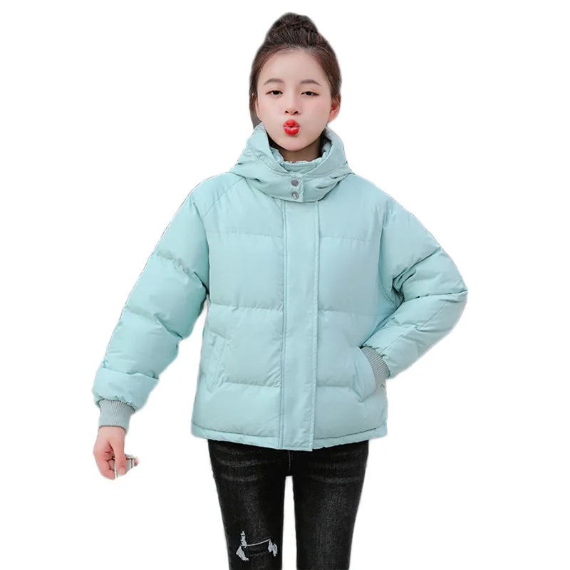 

Женское короткое пальто, новинка 2020, зимние свободные пуховые хлопковые куртки с капюшоном в Корейском стиле для девочек, модные толстые парки для женщин JD954