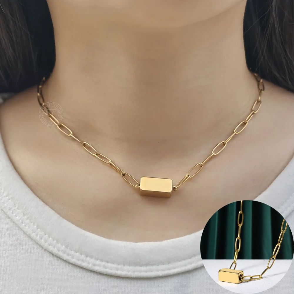 

Personalized Necklace for Women Stainless Steel Cable Paperclip Link Chain Charm Cube Jewelry Gifts 4mm LDN240