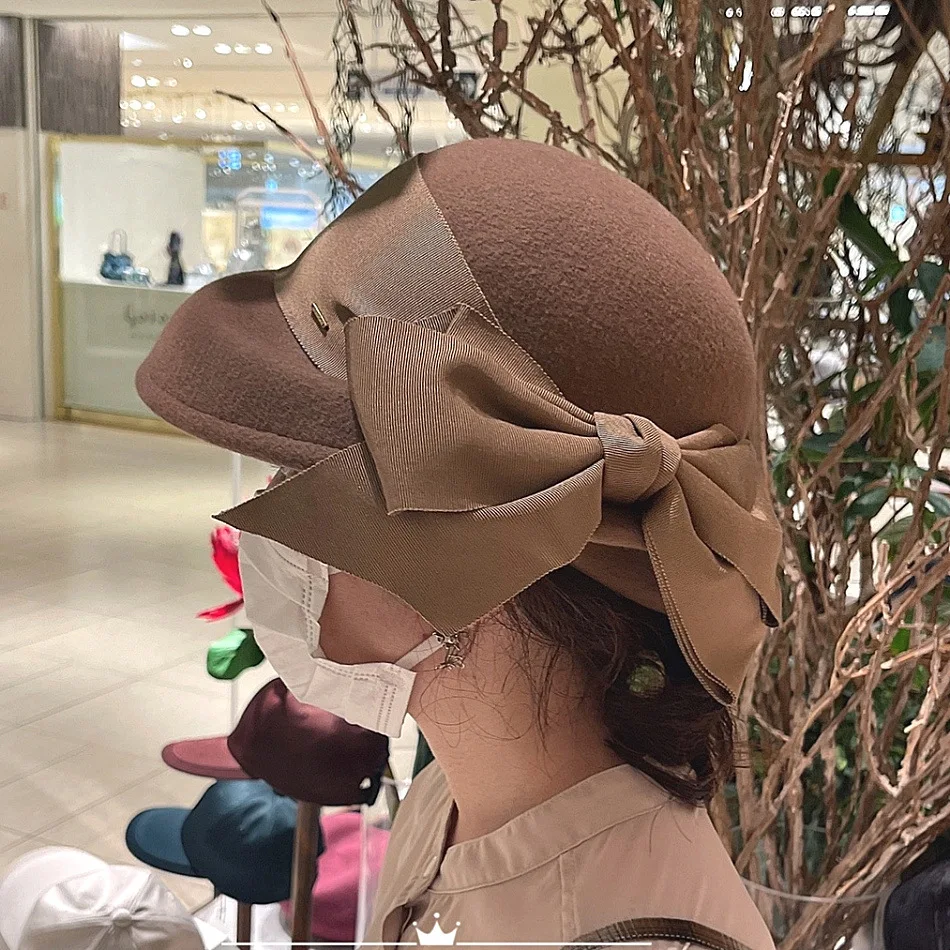 

Autumn Japanese Style Wool CL4's House After The Big Bowknot Female Basin Cap Lamp Shade Cap Folding Retro Fashion Felt Hat