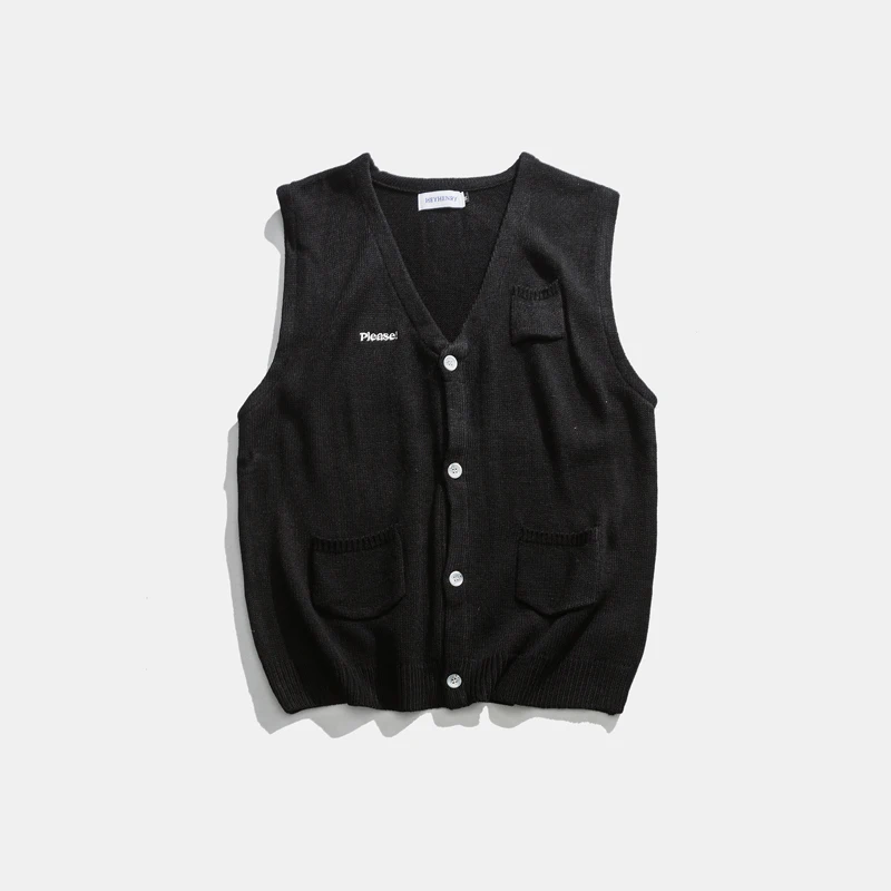 Мужской однобортный жилет без рукавов однотонный свитер в стиле ретро с