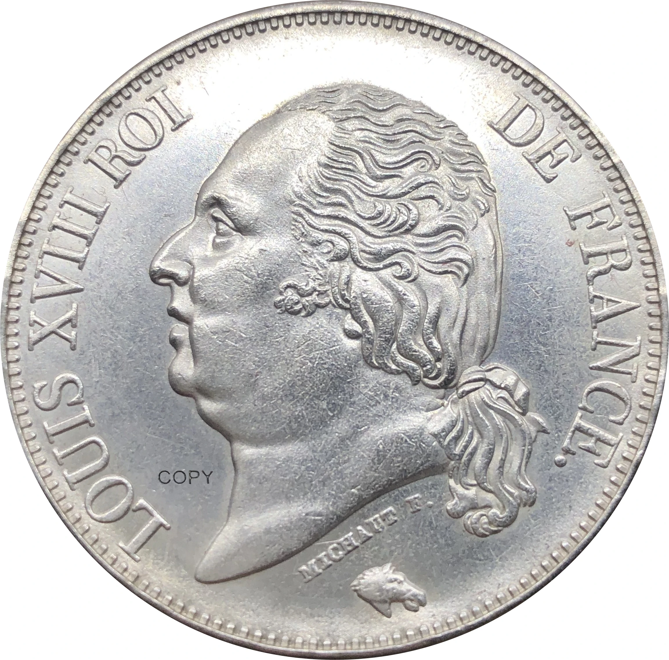 Франция 1818 М 5 Франков Луи XVIII, с лицом, обращенным влево, 90% серебра, копия монеты Короля Франции, Бог спаси Короля, реплика монеты.