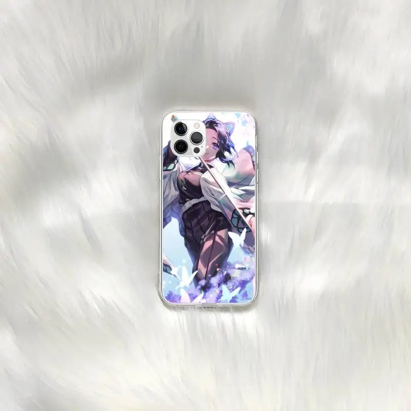 

Cartoon Kochou Shinobu Kimetsu no Yaiba Painted Bling Phone Case for iphone 6s 7 8plus xr xs max 11 12 pro max mini clear cover