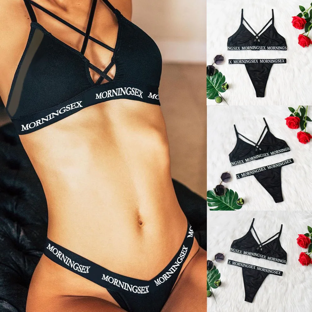 

MORNINGSEX Sexy Strappy Bra & Brief Sets Women's Lingerie Bandage Strappy Bralette Bra Panty Bikini Set Big Size 2XL 3XL