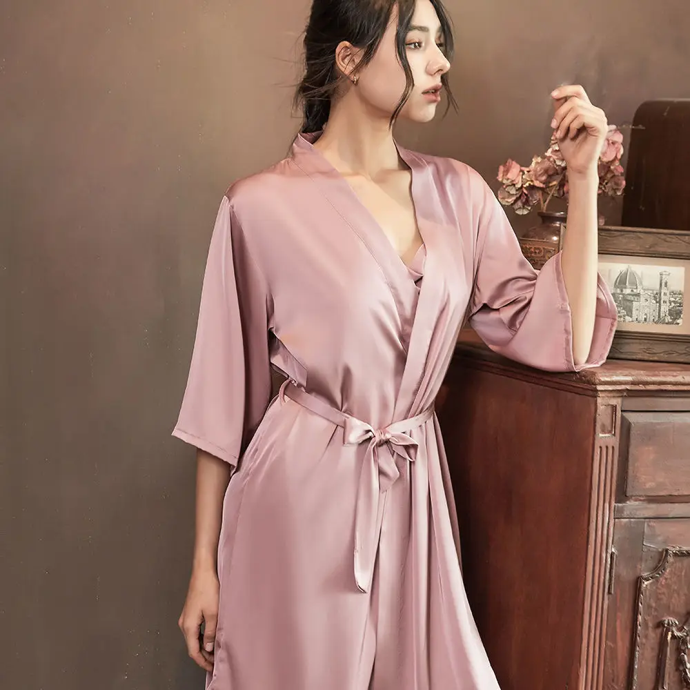 Комплект женский Шелковый с открытой спиной элегантная простая Пижама свободная