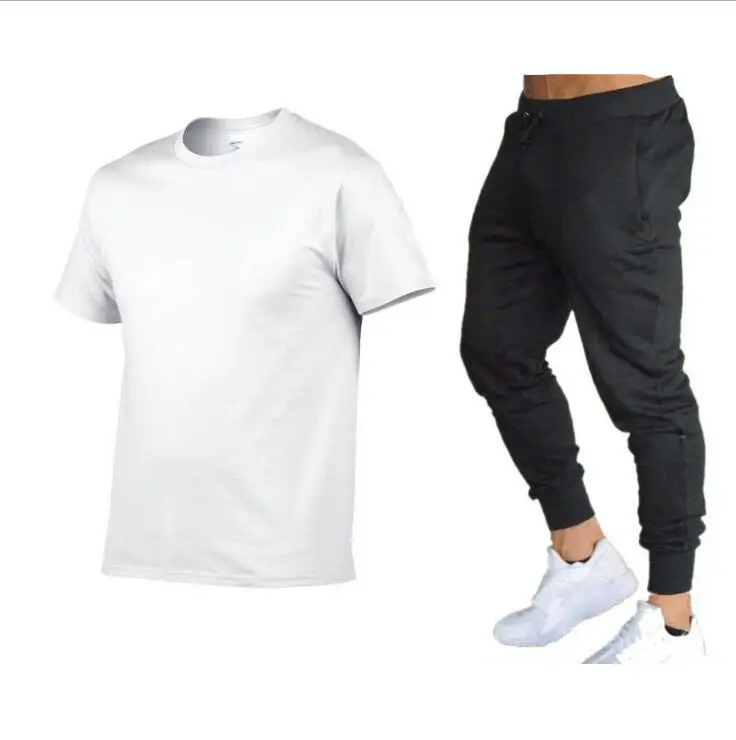 

2021 New Hot Sale Men's Sets T Shirts+pants Two Pieces Sets Casual Tracksuit Male Casual Tshirt Trousers Set