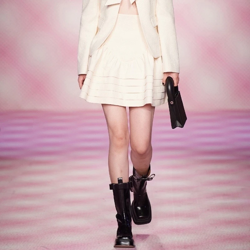 

Милая женская мини-юбка с бантом, подиумная юбка высокого качества в стиле Харадзюку, бежевая готическая юбка с высокой талией и оборками, ...