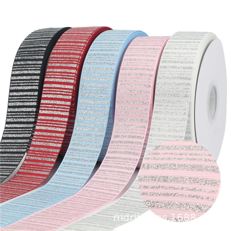 

5 ярдов 38 мм Блестящая серебряная полоска печатные Grosgrain ленты для Diy головной убор подарок на день Святого Валентина торт Декор для упаковки...