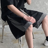 summer mens knee length solid color pants patchwork color mens loose fitting false two casual sports shorts mens pants korean