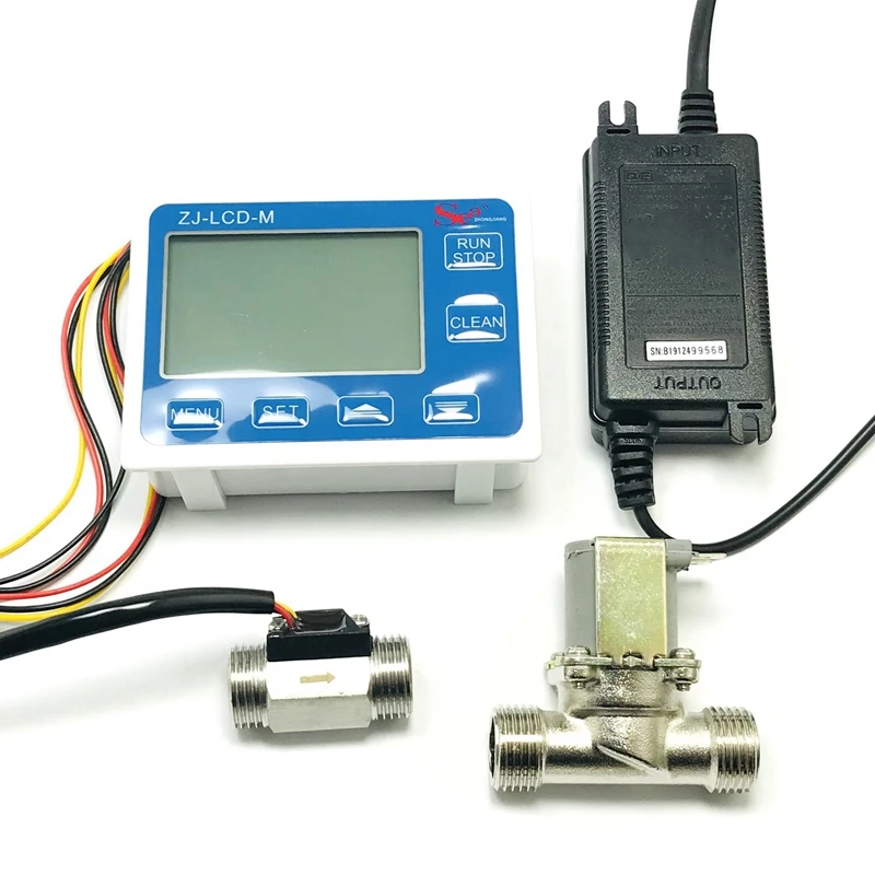 

Quantitative Controller ZJ-LCD-M Meter+1/2Inch Flow Sensor + Valve for Water Liquid Measurement EU Plug