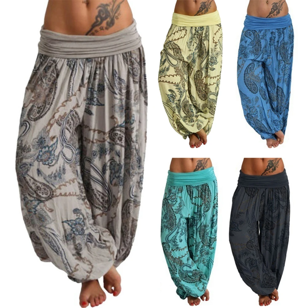 

Fashion New Summer Women Boho Paisley Print Ankle Tied Baggy Loose Pants Long Bloomers Trousers Female Harem Pants