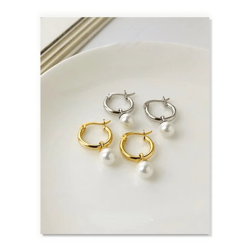 

925 Sterling Silver Hoop Earrings For Women Luxury Accessories Shell Pearl Earring Gold Earings Pendientes Plata Jewelry Fine