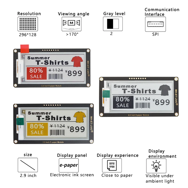 Модуль электронной бумаги 2 9 дюйма E-Ink экран дисплея EInk поддержка SPI для Arduino UNO STM32
