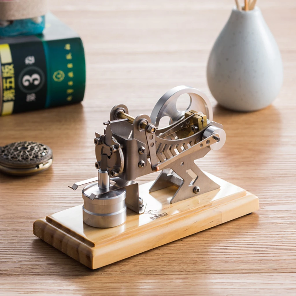

Sliver Steam Power Hot Air Stirling Engine Model Science Physics Toy Teaching Aid Metal Frame Solid Wood Base