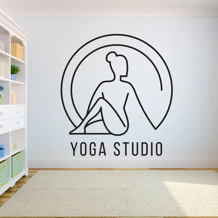 

Yoga Studio Wall Decal Bedroom Gym Yoga Room Logo Art Vinyl Wall Sticker Window Decor Line Girl Bodybuilding Mural S386