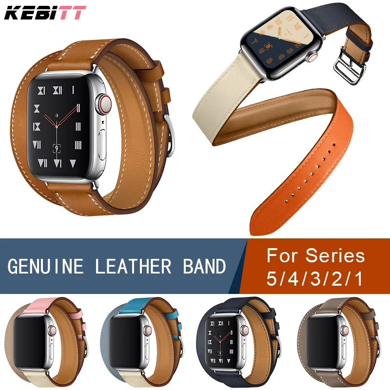 Двойной тур Натуральная кожа ремешок для apple watch серии 5 3 2 iwatch4 два петли с