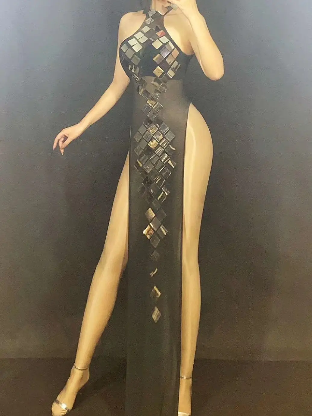 Женское облегающее платье Чонсам в китайском стиле с блестками и высоким